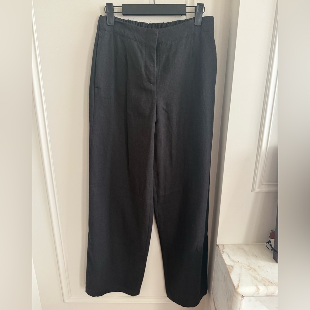 Zara Black Linen Blend Tailored Pants